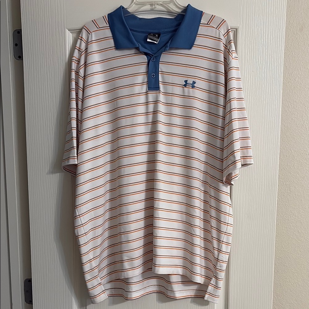 Under Armour Blue and White Polo Shirt with Stripes